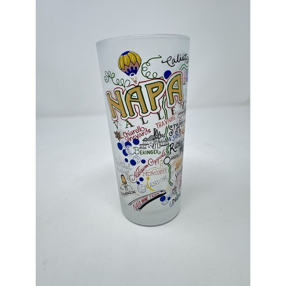 Cat Studio Frosted Drinking Glass "Napa" 15 oz Drinkware Decorative Souvenir - Picture 1 of 7